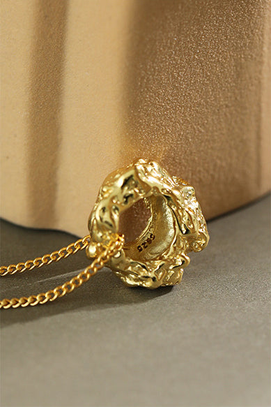 18K Gold Plated 925 Sterling Silver Rock Texture Necklace