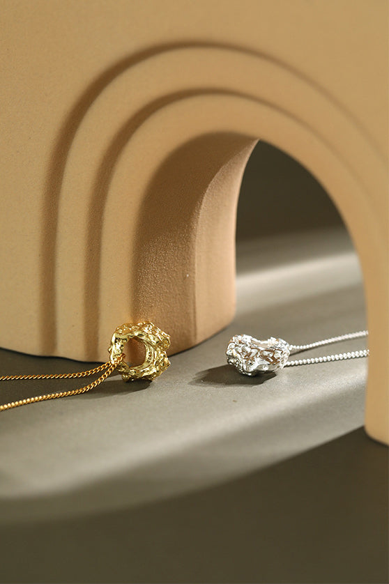 18K Gold Plated 925 Sterling Silver Rock Texture Necklace