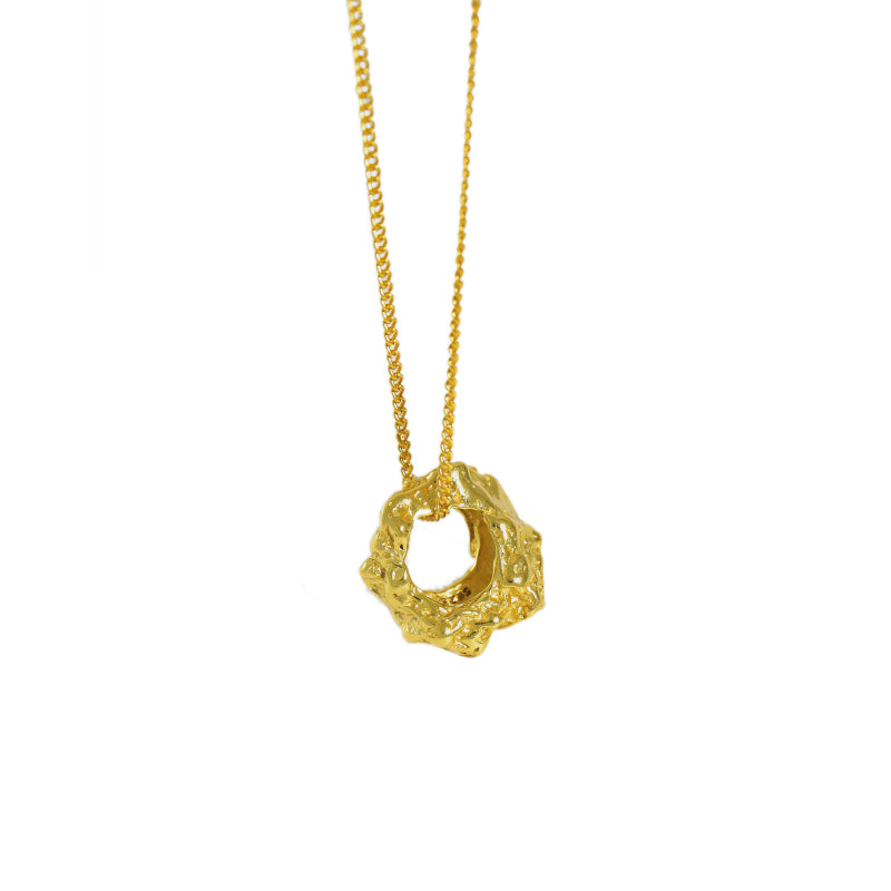 18K Gold Plated 925 Sterling Silver Rock Texture Necklace