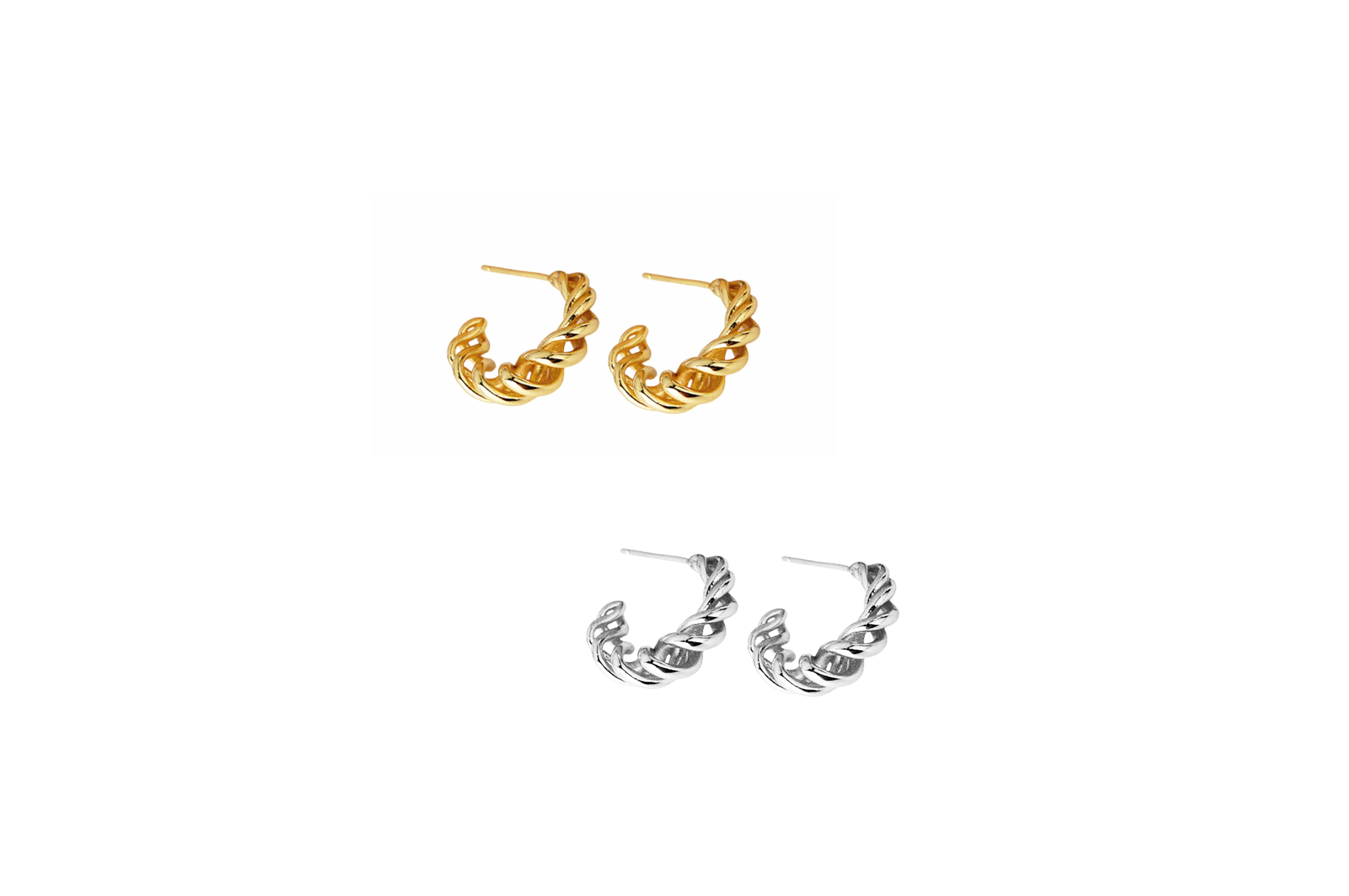 925 Sterling Silver Twisted Croissant Hoop Earrings