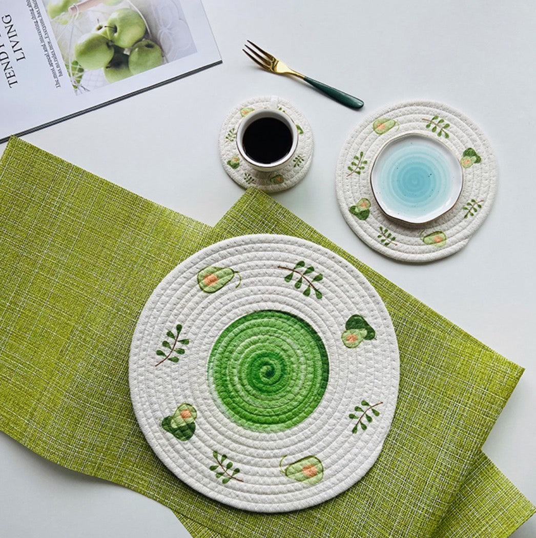 Woven Textured Cotton Yarn Coaster - Avocado